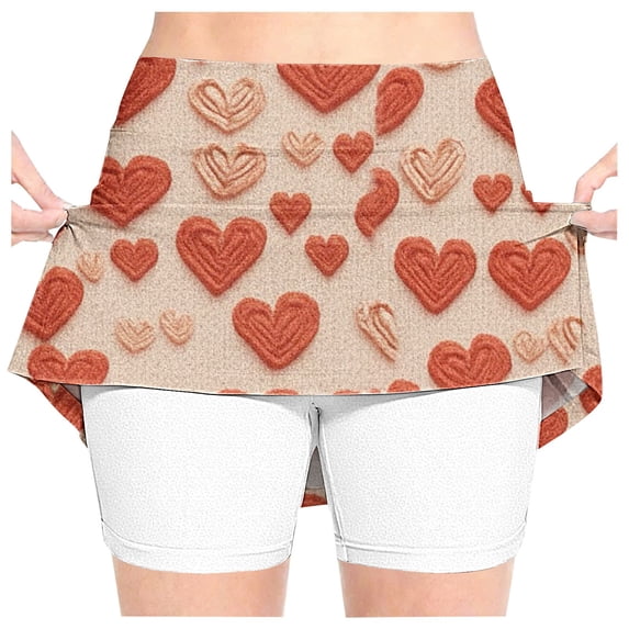 CPNG Girl's Athletic Skorts Sporty Skirts with Shorts High Waisted Stretchy Skort Casual Heart Print Sporty Skorts