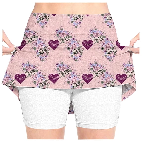 CPNG Girl's Athletic Skorts Sporty Skirts with Shorts High Waisted Stretchy Skort Casual Heart Print Sporty Skorts