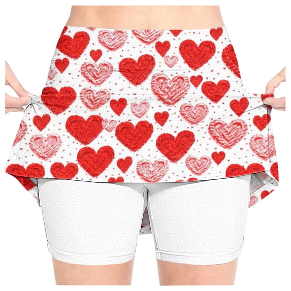 CPNG Girl's Athletic Skorts Sporty Skirts with Shorts High Waisted Stretchy Skort Casual Heart Print Sporty Skorts