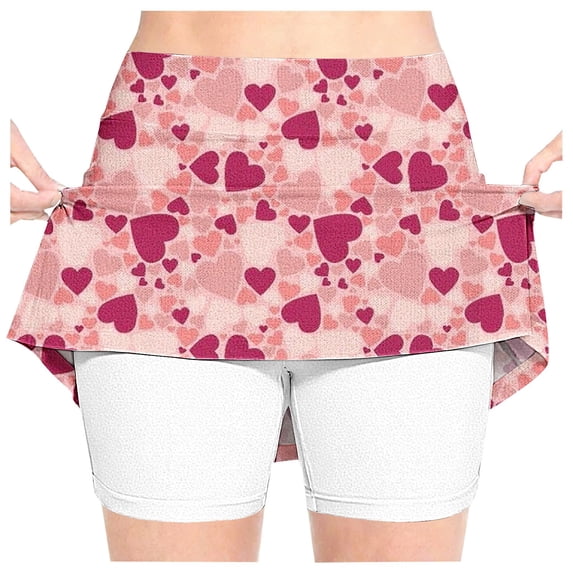 CPNG Girl's Athletic Skorts Sporty Skirts with Shorts High Waisted Stretchy Skort Casual Heart Print Sporty Skorts