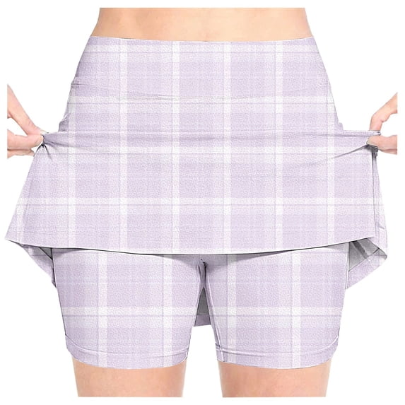 CPNG Girl's Athletic Skorts Sporty Skirts with Shorts Little Girl Plaid Print High Waisted Stretchy Skort Sporty Skorts