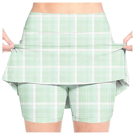 CPNG Girl's Athletic Skorts Sporty Skirts with Shorts Little Girl Plaid Print High Waisted Stretchy Skort Sporty Skorts