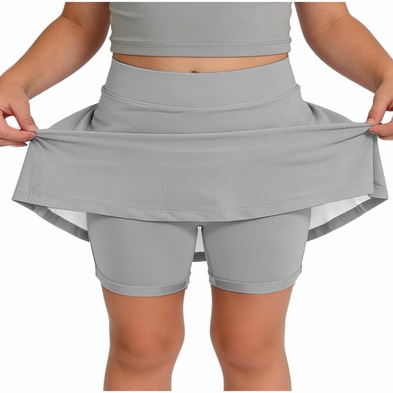 CPNG Girl's Sport Skorts with Pockets Shorts Skirt High Waist Tennis Golf Skort Solid Color Athletic Workout Skirt(Grey,6-7 Years)