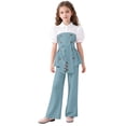 thumbnail image 1 of CPNG Girl's Summer Formal Wear 2 Piece Outfits Teen Girls Puff Sleeve Belted Blouse Top and Bell Bottom Pants Set(Mint Green,8 Years), 1 of 9