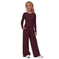 thumbnail image 1 of CPNG Girls 2 Piece Outfit Set Solid Color Long Sleeve Slim Top and Matching Wide Leg Lightweight Casual Sweatsuit Set, 1 of 9
