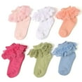 thumbnail image 1 of CPNG Girls 6 Pack Princess Cotton Ruffle Socks Double Eyelet Lace Frilly Dress Multicolored Ankle Socks Cotton Turn Cuff Socks for Toddler, 1 of 6