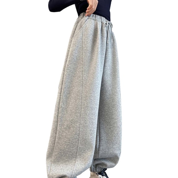 CPNG Girls Baggy Casual Sweatpants Straight Wide Leg Solid Color Drawstring Sweat Pants Teen Girls Elastic High Waist Trousers Streetwear(Grey,11-12 Years)