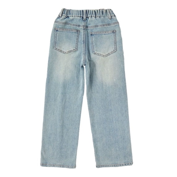 CPNG Girls Baggy Jeans Elastic Waist Straight Wide Leg Denim Pants Fashion Loose Fit Streetwear Denim Trousers with Pockets
