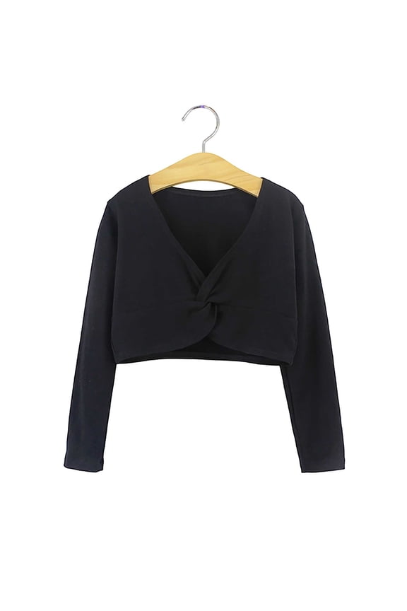 Girls Ballet Wrap Cover up Ballet Top Sweater Long Sleeve Dance Shrug Dance Leotard Dance Shawl Training Clothes(Black,9-12 Years)