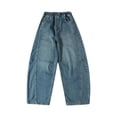 thumbnail image 1 of CPNG Girls Barrel Jeans Solid Color Elastic High Waisted Wide Leg Baggy Denim Pants Trendy Loose Casual Streetwear Denim Trousers, 1 of 5