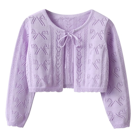 CPNG Girls Bolero Shrug Sweater Cardigan Tie Up Solid Color Ribbed Knit Outwear Coats Cute Bow Open Front Long Sleeve Dress Cover Up Ruffle Knit Closure Clothes