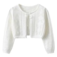 thumbnail image 1 of CPNG Girls Bolero Shrug Sweater Cardigan Tie Up Solid Color Ribbed Knit Outwear Coats Cute Bow Open Front Long Sleeve Dress Cover Up Ruffle Knit Closure Clothes, 1 of 8