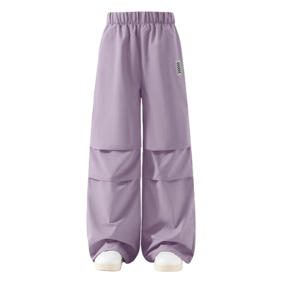 CPNG Girls Boys Baggy Fleece Lined Sweatpants Wide Leg Straight Softshell Insulated Ski Pants Teen Kids Elastic Waist Trousers with Pockets(Light Violet,9-10 Years)