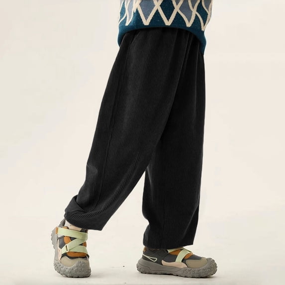 CPNG Girls Boys Corduroy Pants Classic Cotton Pull-on Pant Baggy High Waisted Wide Leg Pants Retro Loose Fit Casual Elastic Waist Jogger Trousers with Pockets
