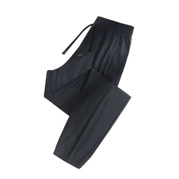CPNG Girls Boys Daily Casual Solid Color Elastic Waist Ice Silk Casual Loose Pants Quick Drying Sports Pants(Black,14-15 Years)