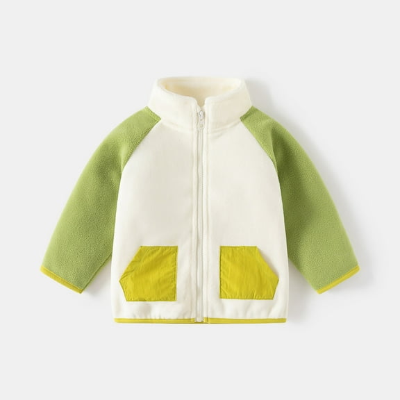 CPNG Girls Boys Double Polar Fleece Thickened Warm Shaker Jacket Kids Color Block Zip Up Warm Coat Lightweight Jacket Fall Winter Outerwear