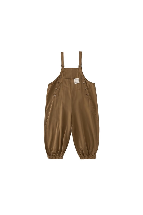 Girls and Boys Short Overalls Solid Color Adjustable Straps Shortall Overalls Kids Summer Party Cheerleading Performance Romper(Khaki,17-18 Years)