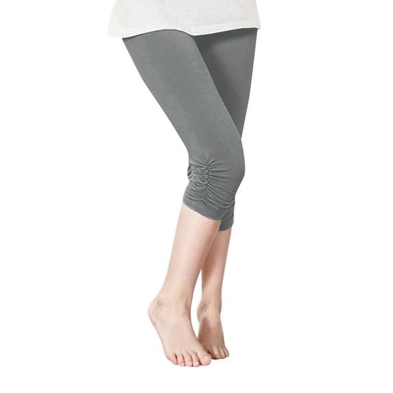 CPNG Girls Capri Leggings High Waisted Yoga Pants Dance Sports Tights Workout Leggings Kids Solid Color Ruched Leggings(Grey,10-11 Years)