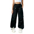 thumbnail image 1 of CPNG Girls Cargo Pants Solid Color Elastic High Waist Straight Wide Leg Baggy Cargo Sweatpants Lightweight Streetwear Casual Cargo Trousers, 1 of 6