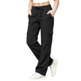 thumbnail image 1 of CPNG Girls Cargo Pants Solid Color Elastic Waist Wide Leg Cargo Sweatpants Baggy Casual Streetwear Cargo Trousers with Multi-Pockets, 1 of 1