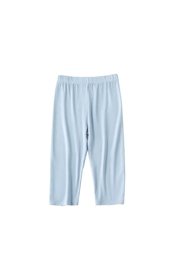 Girls Casual Capri Leggings Tight Bottom Pants Stretch Leggings Solid Color Elastic High Waisted Athletic Leggings(Blue,7-8 Years)