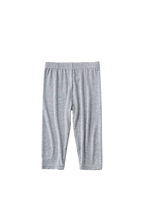 Girls Casual Capri Leggings Tight Bottom Pants Stretch Leggings Solid Color Elastic High Waisted Athletic Leggings(Grey,3-4 Years)