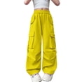thumbnail image 1 of CPNG Girls Casual Cargo Jeans Teen Girls Wide Leg Straight Solid Color Pants Daily Elastic High Waisted Denim Trousers(Yellow,4-5 Years), 1 of 9