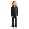 thumbnail image 1 of CPNG Girls Casual Outfit Set Solid Color Crewneck Long Sleeve Crop Tops and Matching Straight Leg Pants 2 Piece Set, 1 of 5