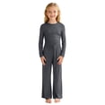 thumbnail image 1 of CPNG Girls Casual Outfit Set Solid Color Crewneck Long Sleeve Crop Tops and Matching Straight Leg Pants 2 Piece Set, 1 of 5