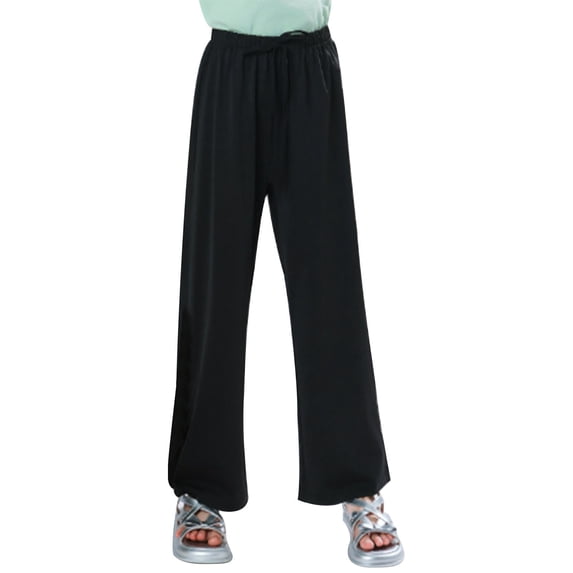 CPNG Girls Casual Sweatpants Solid Color Straight Leg Elastic Waist Baggy Sweatpants Loose Lightweight Street Style Pants