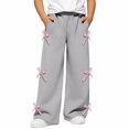 thumbnail image 1 of CPNG Girls Casual Sweatpants Teen Girls Straight Wide Leg Loose Pants Side Bow Decoration Elastic High Waist Trousers(Grey,4-5 Years), 1 of 5