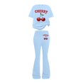 thumbnail image 1 of CPNG Girls Cherry Print Outfits Round Neck Short Sleeved T Shirts and Matching Flare Pants 2 Pieces Casual Cute Sweatsuits Set, 1 of 5