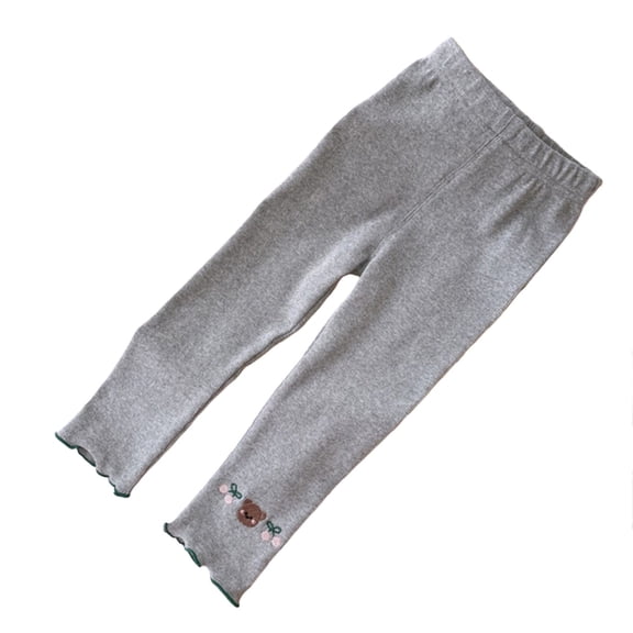 CPNG Girls Cotton Leggings Cute Bear Embroidery Print Thick Warm Tights Ruffle Lightweight Soft Pant Toddler Stretchy Winter Comfy Stockings