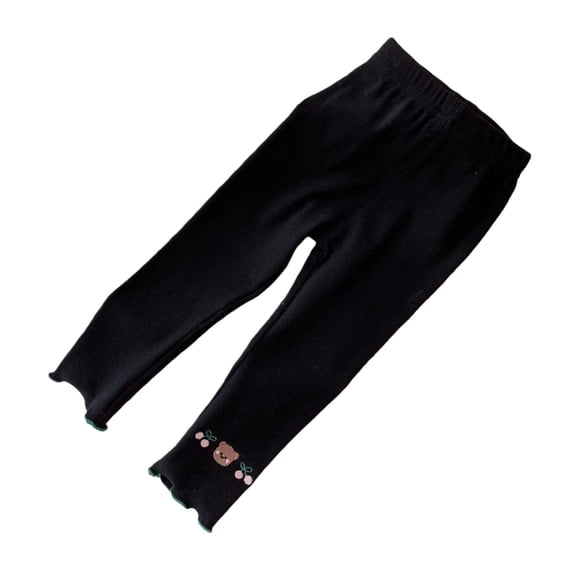 CPNG Girls Cotton Leggings Cute Bear Embroidery Print Thick Warm Tights Ruffle Lightweight Soft Pant Toddler Stretchy Winter Comfy Stockings