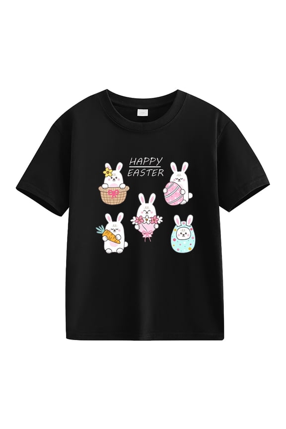 Girls Cute Print T Shirt Summer New Fashionable Happy Easter Printed Comfortable Short Sleeve Round Neck Pullover T-Shirt