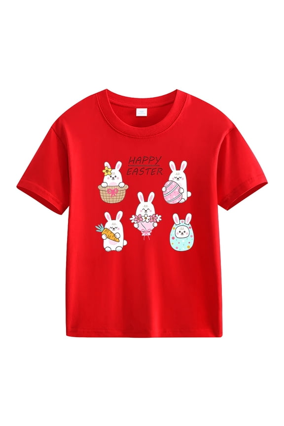 Girls Cute Print T Shirt Summer New Fashionable Happy Easter Printed Comfortable Short Sleeve Round Neck Pullover T-Shirt