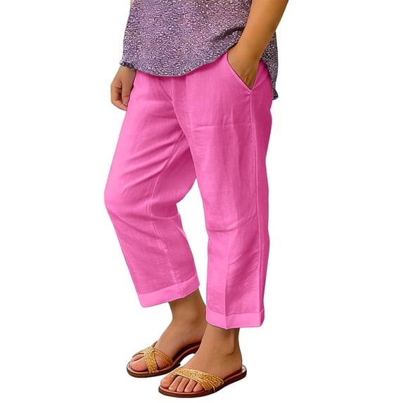 CPNG Girls Daily Casual Baggy Solid Color Pants Teen Girls Straight Soft Pants Loose Pockets Elastic Waist Pants(Hot Pink,8-9 Years)