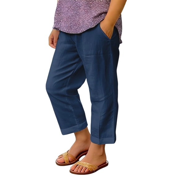 CPNG Girls Daily Casual Baggy Solid Color Pants Teen Girls Straight Soft Pants Loose Pockets Elastic Waist Pants(Navy,14-15 Years)
