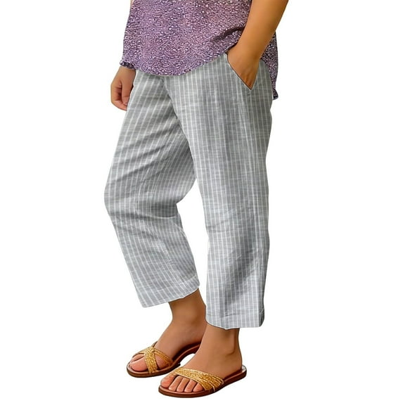 CPNG Girls Daily Casual Baggy Striped Pants Teen Girls Straight Soft Pants Loose Pockets Elastic Waist Pants(Grey,4-5 Years)