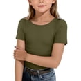 thumbnail image 1 of CPNG Girls Daily Ribbed Knit T Shirt Comfortable Stylish Solid Color Summer Casual Crewneck Short Sleeves T Shirt(Army Green,13-14 Years), 1 of 6