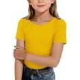 thumbnail image 1 of CPNG Girls Daily Ribbed Knit T Shirt Comfortable Stylish Solid Color Summer Casual Crewneck Short Sleeves T Shirt(Yellow,11-12 Years), 1 of 6