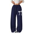 thumbnail image 1 of CPNG Girls Drawstring Straight Wide Leg Sweatpants Bow Print Sweat Pants Elastic High Waist Solid Color Baggy Joggers(Dark Blue,11-12 Years), 1 of 8