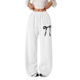 thumbnail image 1 of CPNG Girls Drawstring Straight Wide Leg Sweatpants Bow Print Sweat Pants Elastic High Waist Solid Color Baggy Joggers(White,4-5 Years), 1 of 7