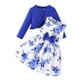thumbnail image 1 of CPNG Girls Dress Outfits Floral Print Sleeveless Vest Dress and Solid Color Long Sleeve Ruffle Cardigan 2 Piece Set(Blue,5 Years), 1 of 3