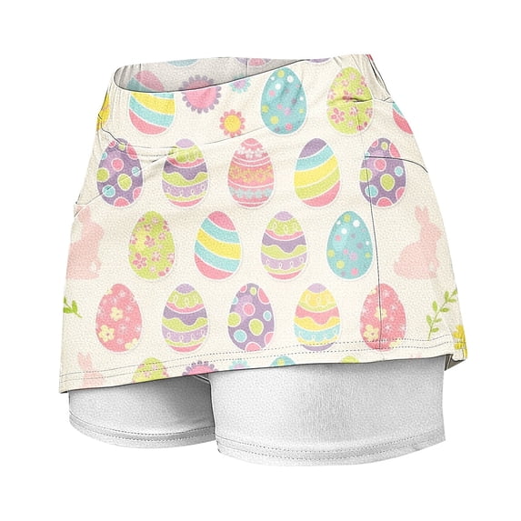 CPNG Girls Easter Printed Skorts Summer Casual Skirt with Built-in Shorts Athletic Skirts Loose Fit Beach Dance Culottes(Beige,7-8 Years)