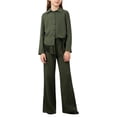 thumbnail image 1 of CPNG Girls Fashionable Outfits 2 Pcs Set Back Pleated Long Sleeved Button Shirt and Casual Pants Solid Color Set(Green,10 Years), 1 of 9