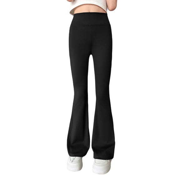 CPNG Girls Flare Leggings Solid Color Elastic High Waist Bell Bottoms Pants Casual Slim Fit Stretchy Yoga Pants