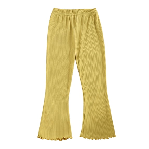 CPNG Girls Flare Pants Toddler Solid Ribbed Ruffle Bell Bottoms Pants Trousers Thin Style Baby Girl Trousers(Yellow,12-18 Months)