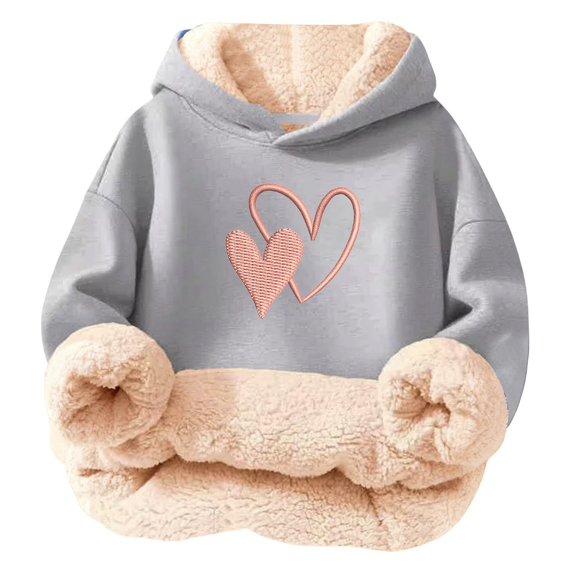 CPNG Girls Fleece Lined Hoodies Heart Print Long Sleeve Hooded Sweatshirts Without Pocket Kids Loose Fit Daily Pullover Sweatshirt