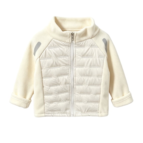 CPNG Girls Fleece Quilted Jacket Solid Color Stand Collar Full Zip Long Sleeve Jacket Spring Autumn Winter Lightweight Warm Outdoor Casual Coat